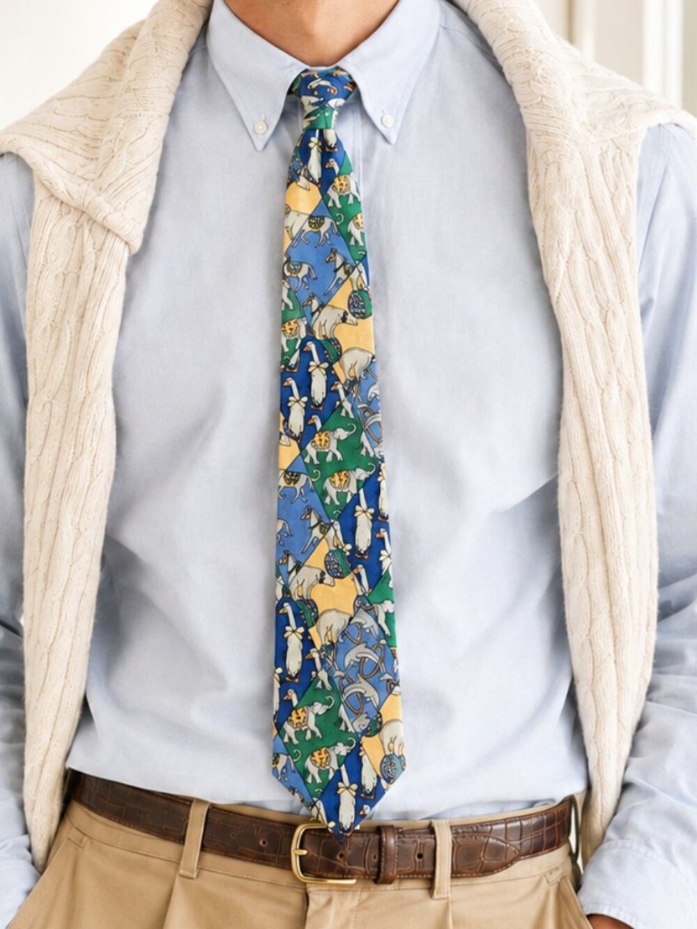 Brooks Brothers Whimsical Animal Novelty Print Silk Tie Grandpa core Old Money